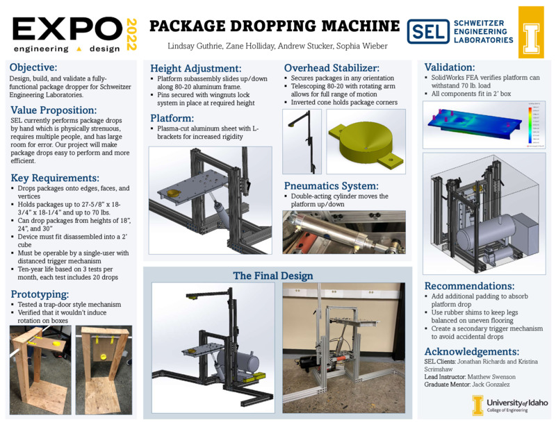 Digital poster with text blocks and images of a metal-framed device.