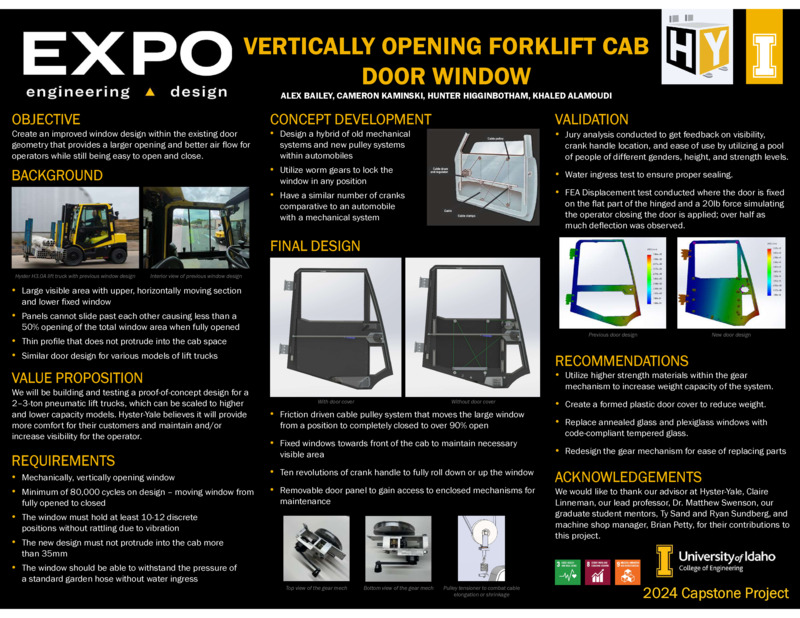 Digital poster with text blocks and images of a forklift.