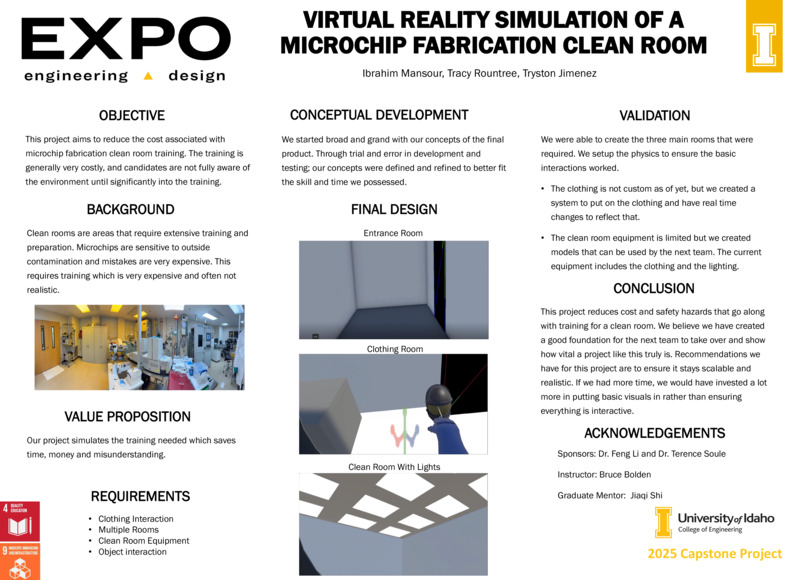 Digital poster with text blocks and both photographic and computer generated images of a laboratory-type room.