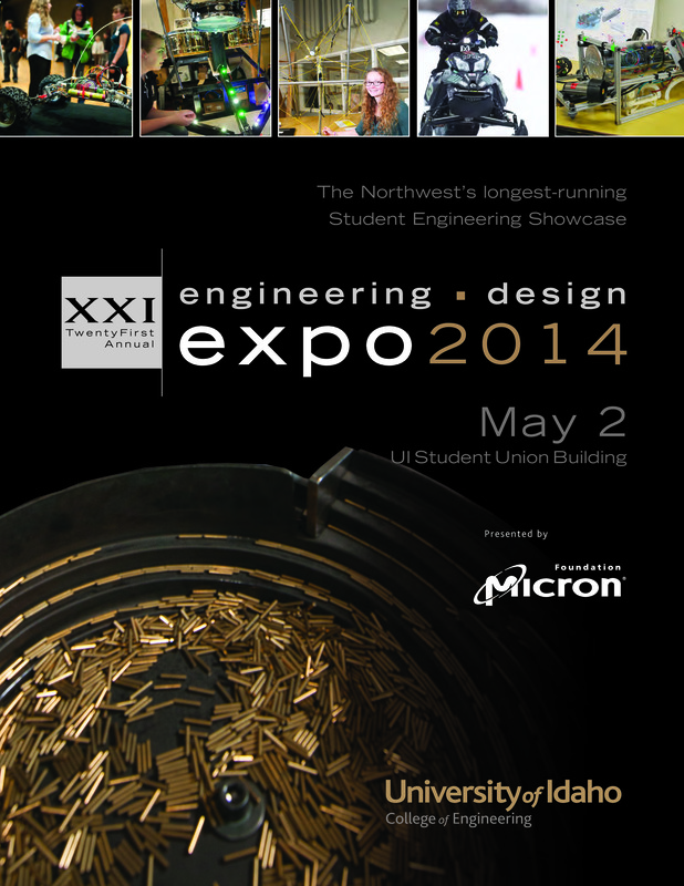 Cover page of a digital booklet with white and bronze text. Images on the booklet cover show a series of student engineering projects.