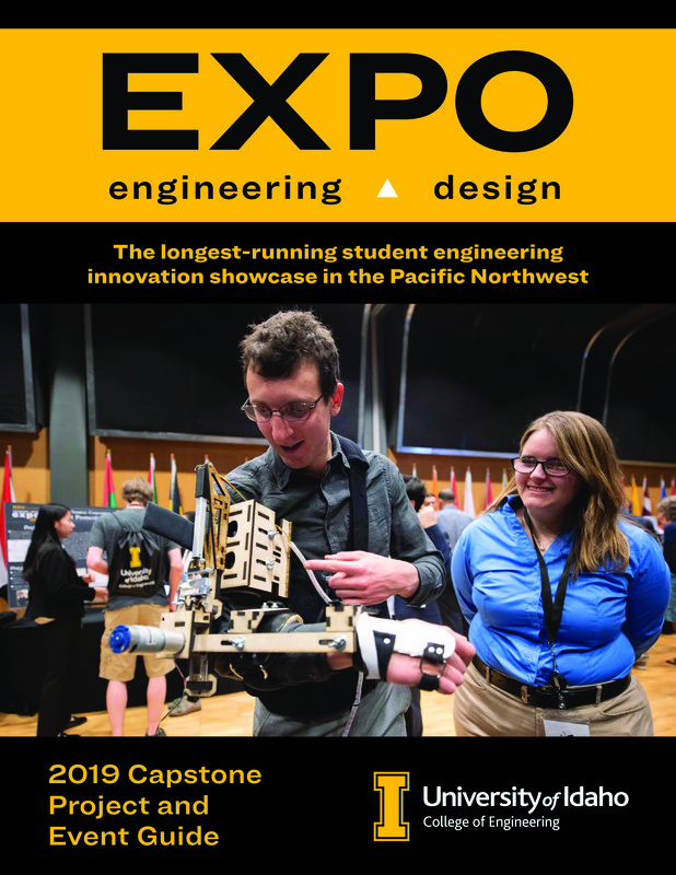 Cover page of a digital booklet with text and an image of two people looking at an arm-mounted engineering project.