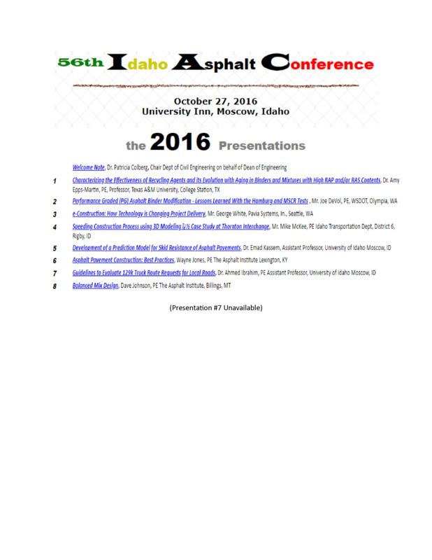 Program for the 56th Annual Idaho Asphalt Conference