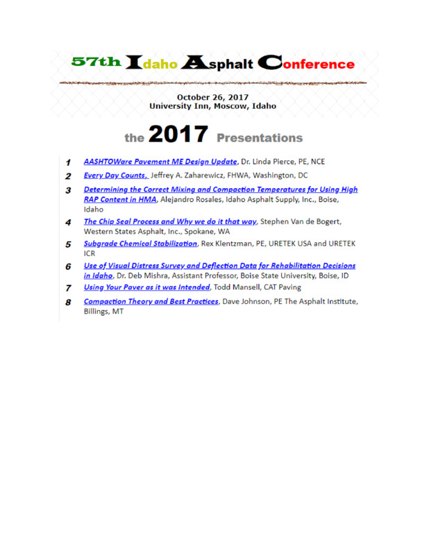 Program for the 57th Annual Idaho Asphalt Conference