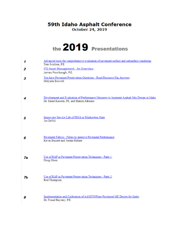 Program for the 59th Annual Idaho Asphalt Conference