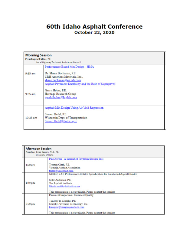 Program for the 60th Annual Idaho Asphalt Conference