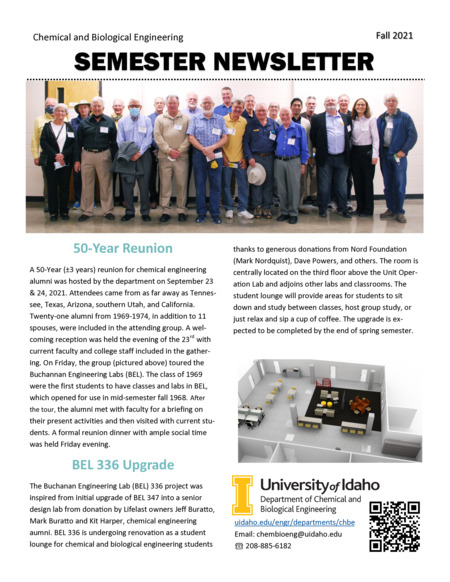 Fall 2021 newsletter from the University of Idaho College of Engineering's Department of Chemical and Biological Engineering