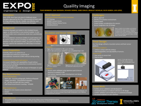 Digital poster with text blocks and photographs of quail embryos and a device for evaluating them.