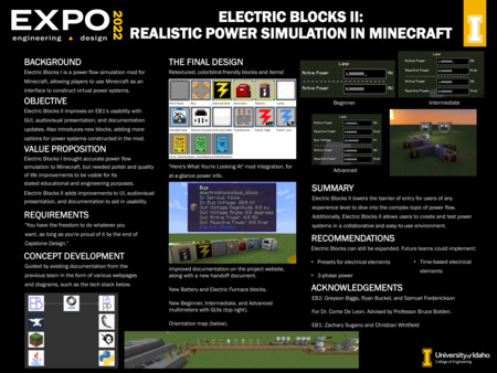 Digital poster with text blocks and imagery from a blocky computer game.