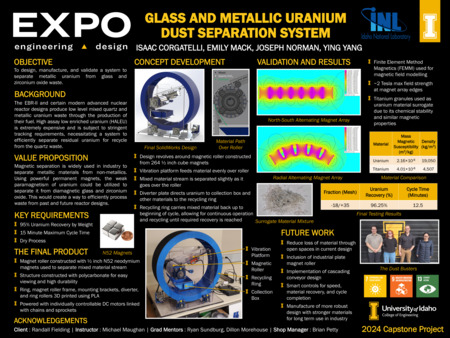 Digital poster with text blocks, images of a blue plastic wheel, and a photograph of a group of people.