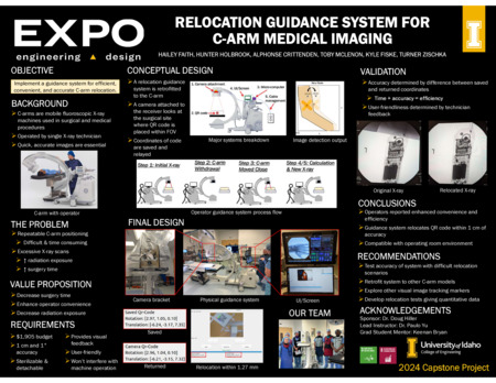 Digital poster with text blocks and images of a large, white medical device.