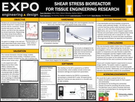 Digital poster with text blocks, engineering schematics, and images of objects connected by wires.