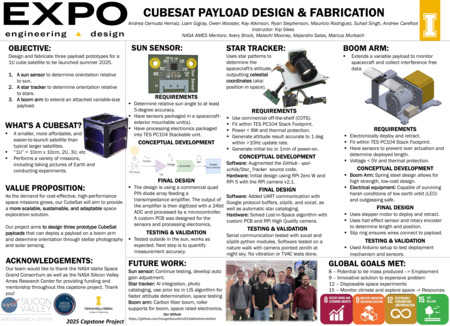Digital poster with text blocks, images of a cuboid object with a camera lens, and a photograph of a group of people.