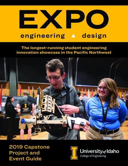 Cover page of a digital booklet with text and an image of two people looking at an arm-mounted engineering project.