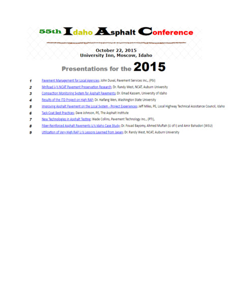 Program for the 55th Annual Idaho Asphalt Conference