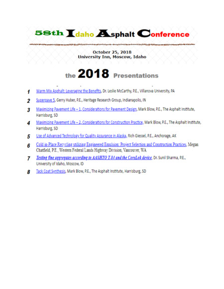 Program for the 58th Annual Idaho Asphalt Conference