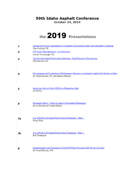 Program for the 59th Annual Idaho Asphalt Conference