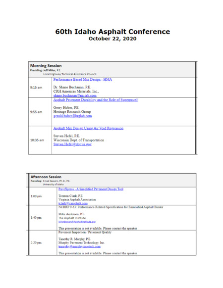 Program for the 60th Annual Idaho Asphalt Conference