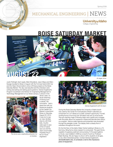 Spring 2016 newsletter from the University of Idaho College of Engineering's Department of Mechanical Engineering