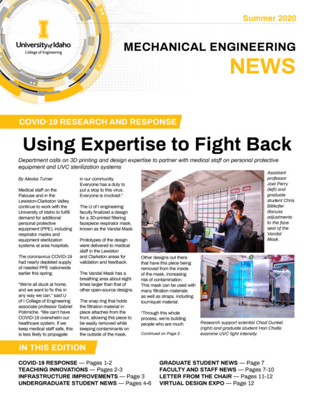 Summer 2020 newsletter from the University of Idaho College of Engineering's Department of Mechanical Engineering