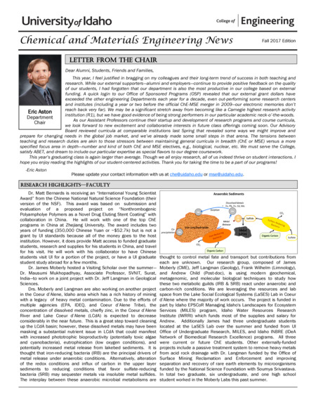 Fall 2017 newsletter from the University of Idaho College of Engineering's Department of Chemical and Materials Engineering