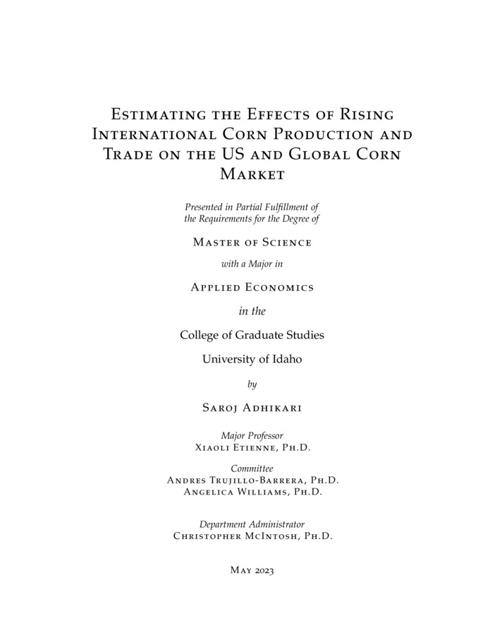 masters, M.S., Agricultural Economics & Rural Soc -- University of Idaho - College of Graduate Studies, 2023-05