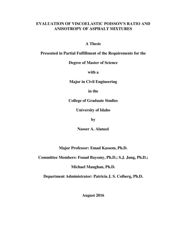 masters, M.S., Civil Engineering -- University of Idaho - College of Graduate Studies, 2016