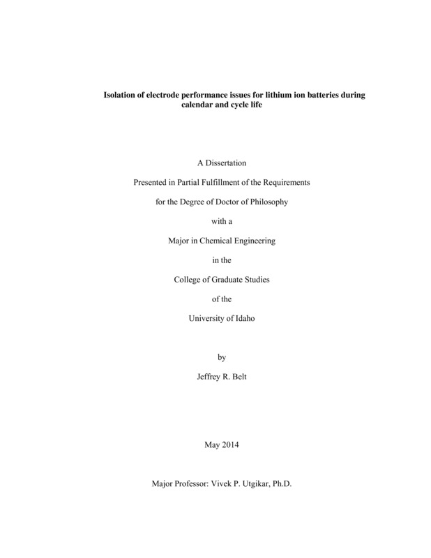 doctoral, Ph.D., Chemical Engineering and Materials Engineering -- University of Idaho - College of Graduate Studies, 2014