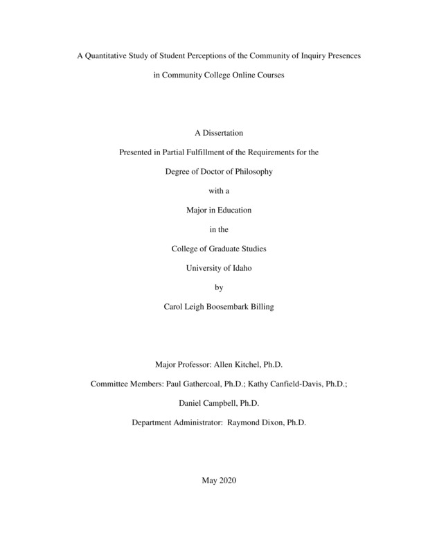 doctoral, Ph.D., Curriculum & Instruction -- University of Idaho - College of Graduate Studies, 2020-05