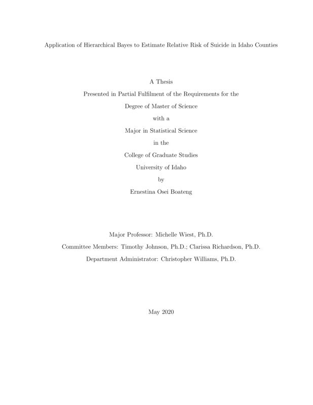 masters, M.S., Statistical Sciences -- University of Idaho - College of Graduate Studies, 2020-05
