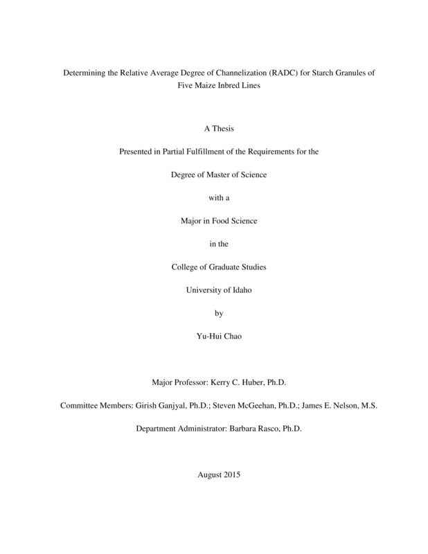 masters, M.S., Food Science -- University of Idaho - College of Graduate Studies, 2015