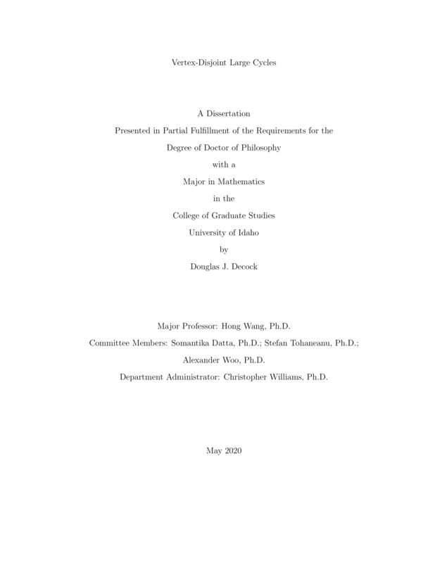 doctoral, Ph.D., Mathematics -- University of Idaho - College of Graduate Studies, 2020-05