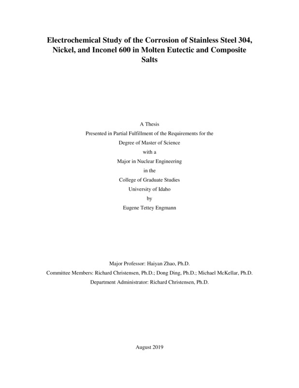 masters, M.S., Nuclear Engineering -- University of Idaho - College of Graduate Studies, 2019-07