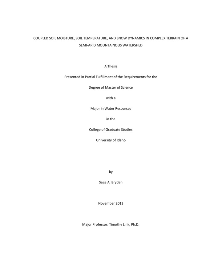 Thesis (M.S., Natural Resources)--University of Idaho, December 2013