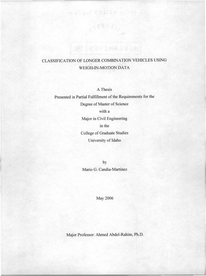 Thesis (M.S., Civil Engineering) -- University of Idaho, 2006