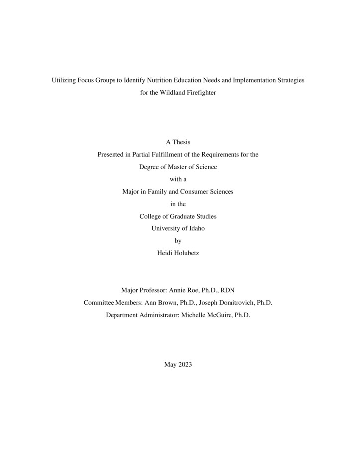 masters, M.S., Family and Consumer Sciences -- University of Idaho - College of Graduate Studies, 2023-05