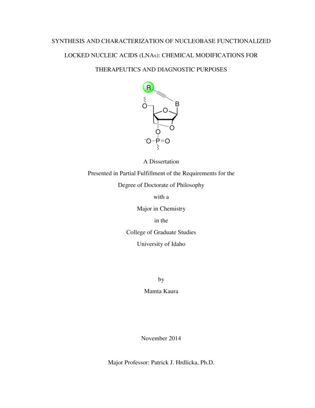 doctoral, Ph.D., Chemistry -- University of Idaho - College of Graduate Studies, 2014