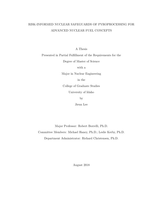 masters, M.S., Nuclear Engineering -- University of Idaho - College of Graduate Studies, 2018-08
