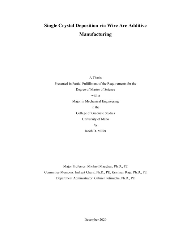 masters, M.S., Mechanical Engineering -- University of Idaho - College of Graduate Studies, 2020-12