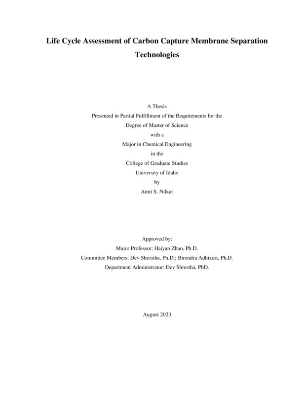 masters, M.S., Chemical & Biological Engineering -- University of Idaho - College of Graduate Studies, 2023-08