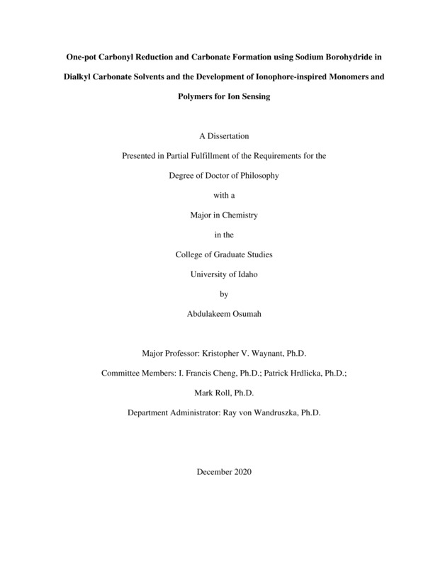 doctoral, Ph.D., Chemistry -- University of Idaho - College of Graduate Studies, 2020-12