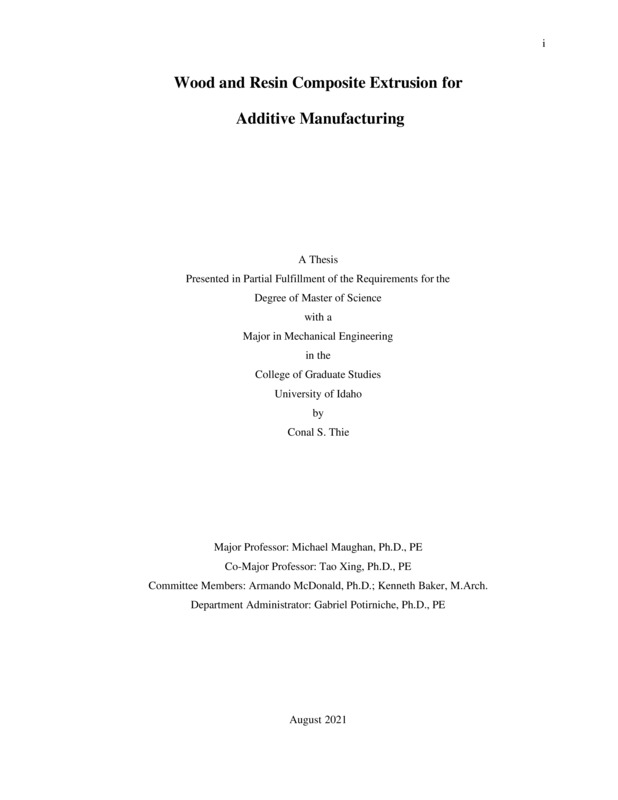 masters, M.S., Mechanical Engineering -- University of Idaho - College of Graduate Studies, 2021-07