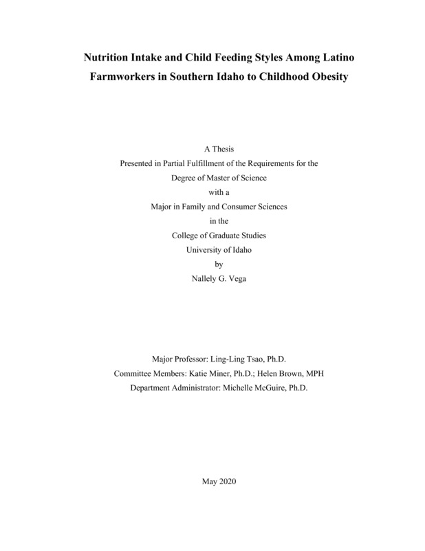 masters, M.S., Family and Consumer Sciences -- University of Idaho - College of Graduate Studies, 2020-05