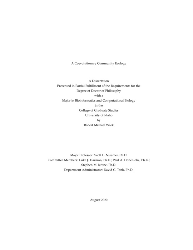 doctoral, Ph.D., Bioinformatics & Computational Biology -- University of Idaho - College of Graduate Studies, 2020-08