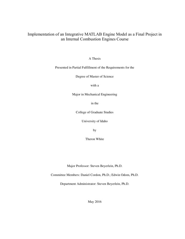 masters, M.S., Mechanical Engineering -- University of Idaho - College of Graduate Studies, 2016