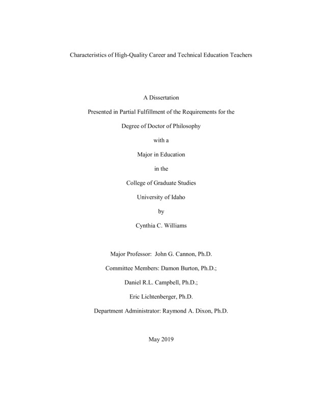 doctoral, Ph.D., Curriculum & Instruction -- University of Idaho - College of Graduate Studies, 2019-05