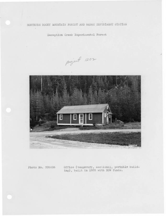 Office (temporary, sectional, portable building), built in 1935 with ECW funds.