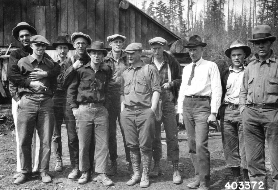 Filed in Priest Creek Experimental Forest Photo box #4: "Ranger training school held at Priest Creek Experimental Forest."