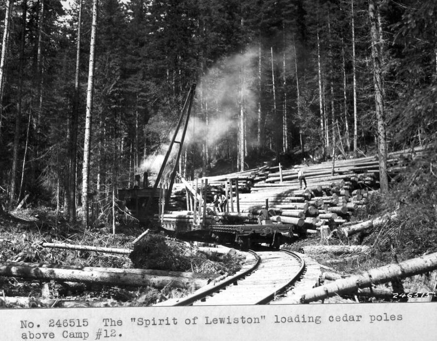 The 'Spirit of Lewiston' loading cedar poles above Camp 12