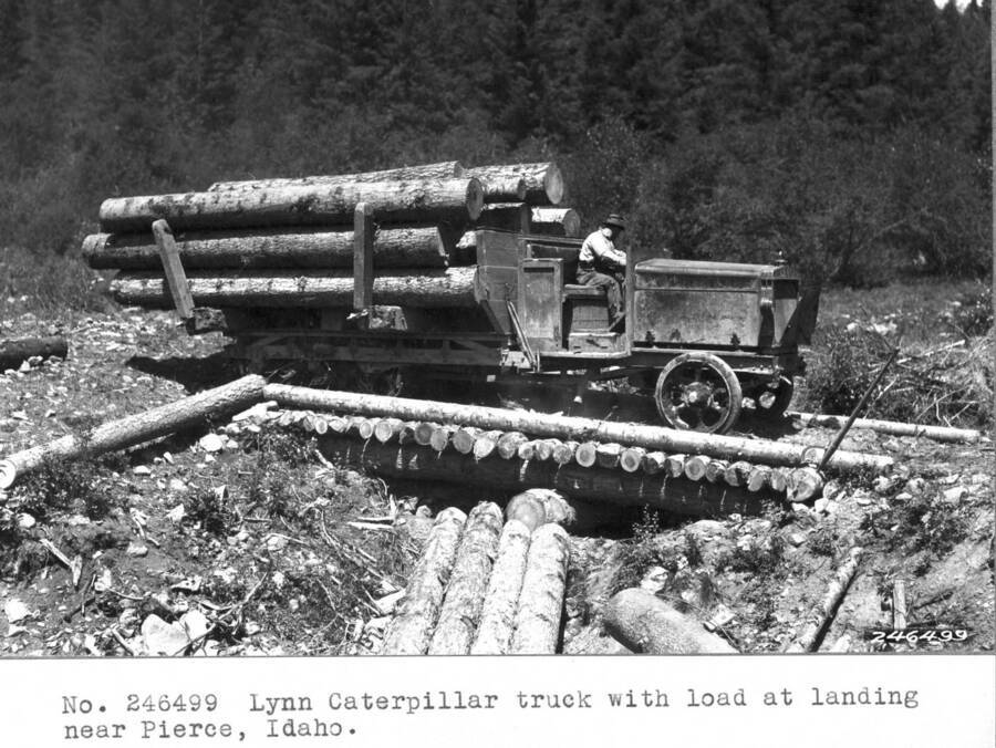 Lynn Caterpillar truck with load at landing near Pierce, Idaho.