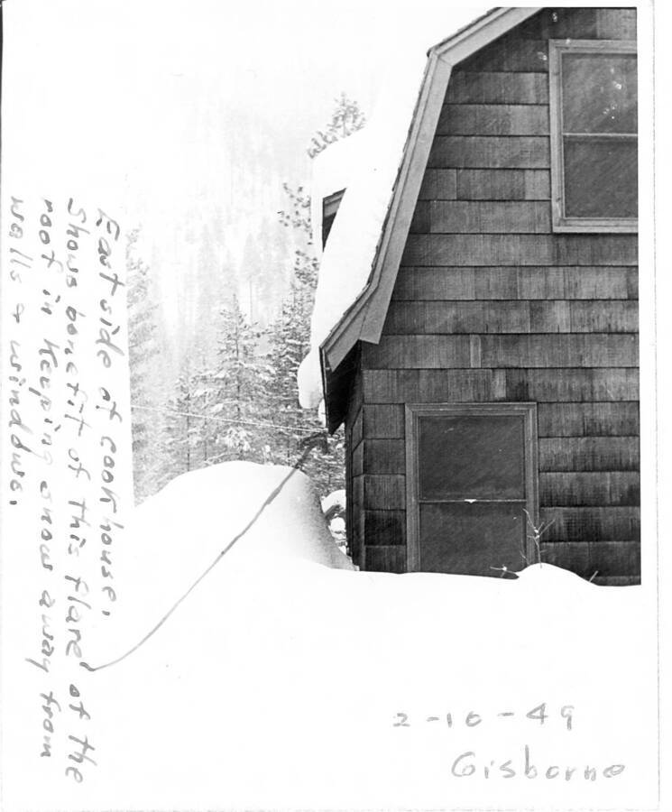 A series of snow scenes with notes by Gisborne expressing his dissatisfaction with building design, landscaping, drainage, and lost time shoveling roofs.